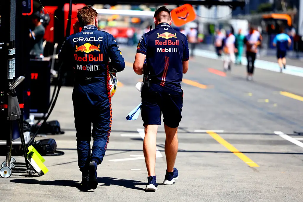 Azerbaijan Grand Prix - Bradley Scanes prepares Red Bull's Max Verstappen's helmet and visor for the race in Baku